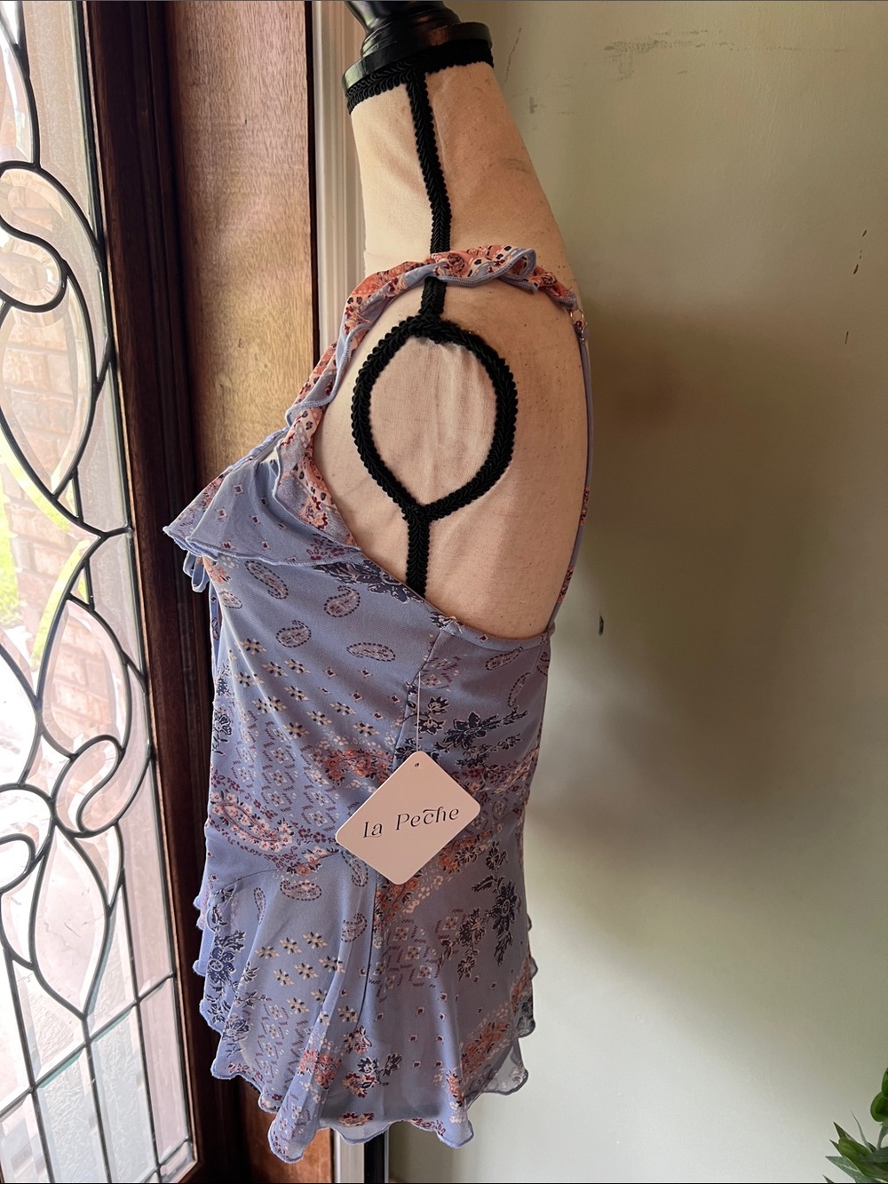 Light Blue Paisley Ruffle Tank Top - Picture 3 of 8